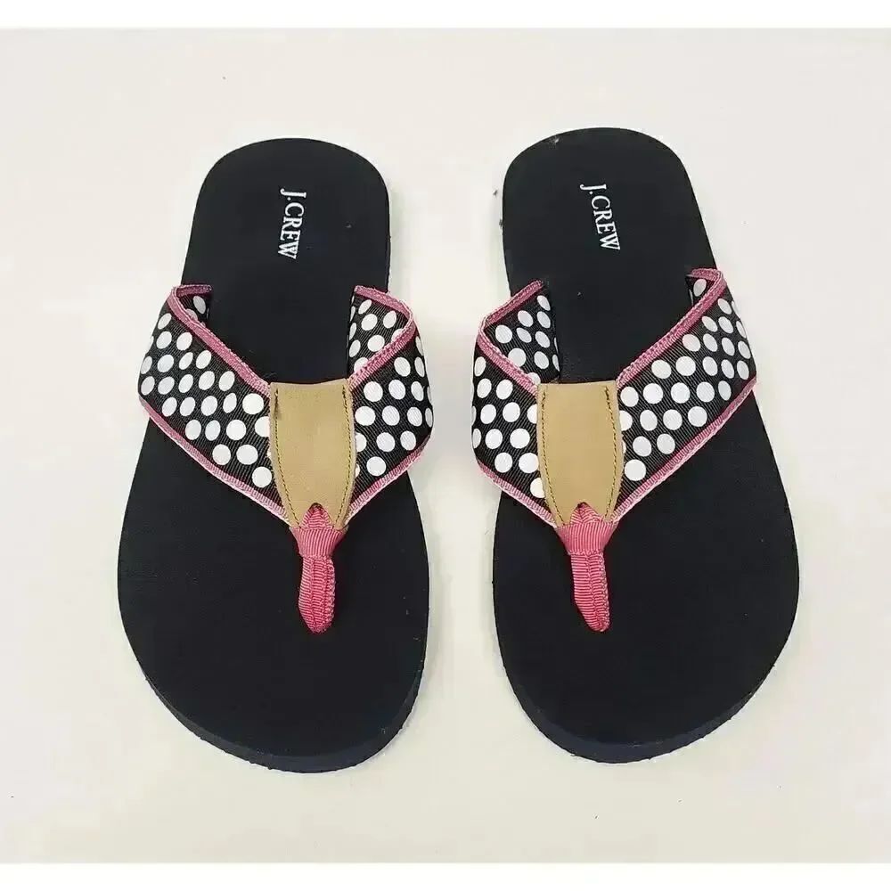 J.Crew Polka-Dots Flip-Flop Thong Sandal Shoes Size US 5 Black/White